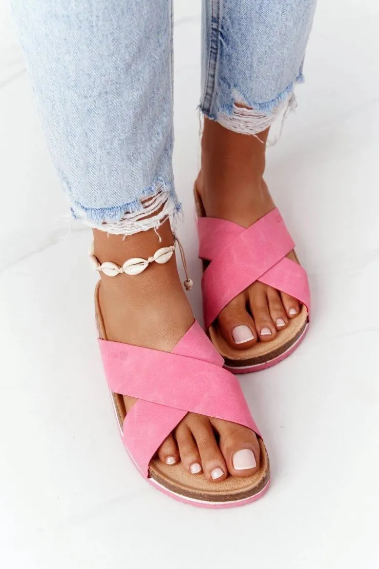 Hot Big Star Shoes Skórzane Profilowane Klapki Big Star HH274597 Fuksja