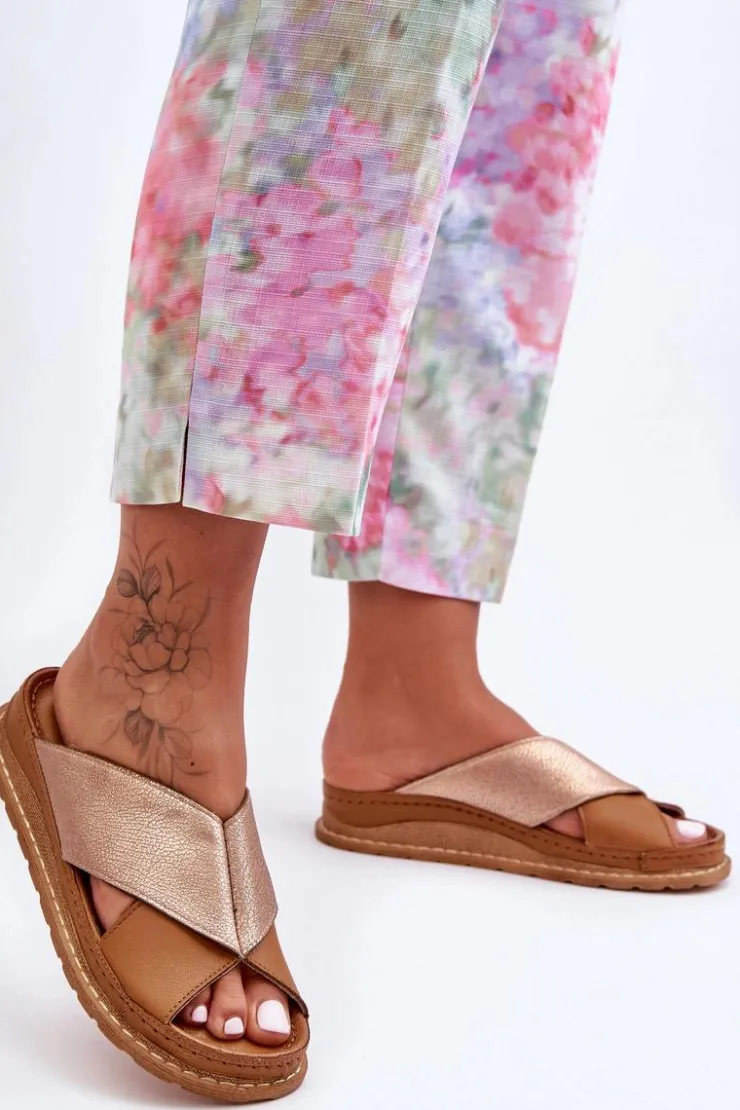 Damskie Maciejka Skórzane Profilowane Klapki 04986-29 Brązowe