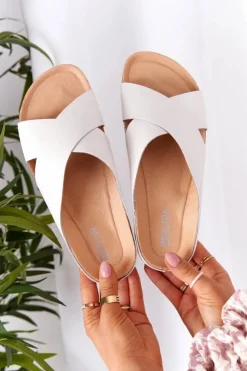 Damskie Big Star Shoes Skórzane Profilowane Klapki Big Star HH274647 Białe