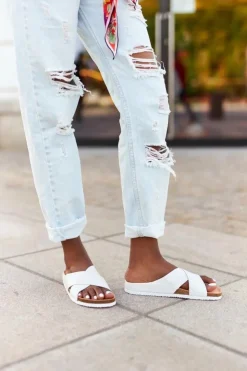 Damskie Big Star Shoes Skórzane Profilowane Klapki Big Star HH274647 Białe