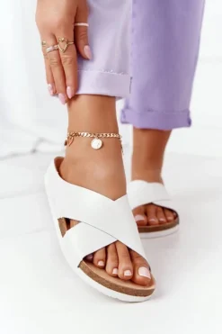 Damskie Big Star Shoes Skórzane Profilowane Klapki Big Star HH274647 Białe