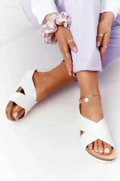 Damskie Big Star Shoes Skórzane Profilowane Klapki Big Star HH274647 Białe