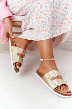 Hot Big Star Shoes Skórzane Profilowane Klapki Big Star HH274896 Złote