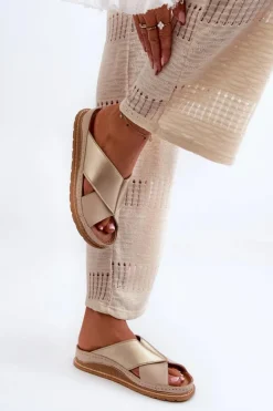 Maciejka Skórzane Profilowane Klapki 04986-04 Złoto-Beżowe