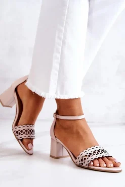 New Boto Skórzane Sandałki Ażurowe Lewski 2869/2 Perłowy Beż