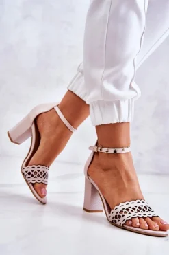 Damskie Boto Skórzane Sandałki Ażurowe Lewski 2869 Perłowy Róż