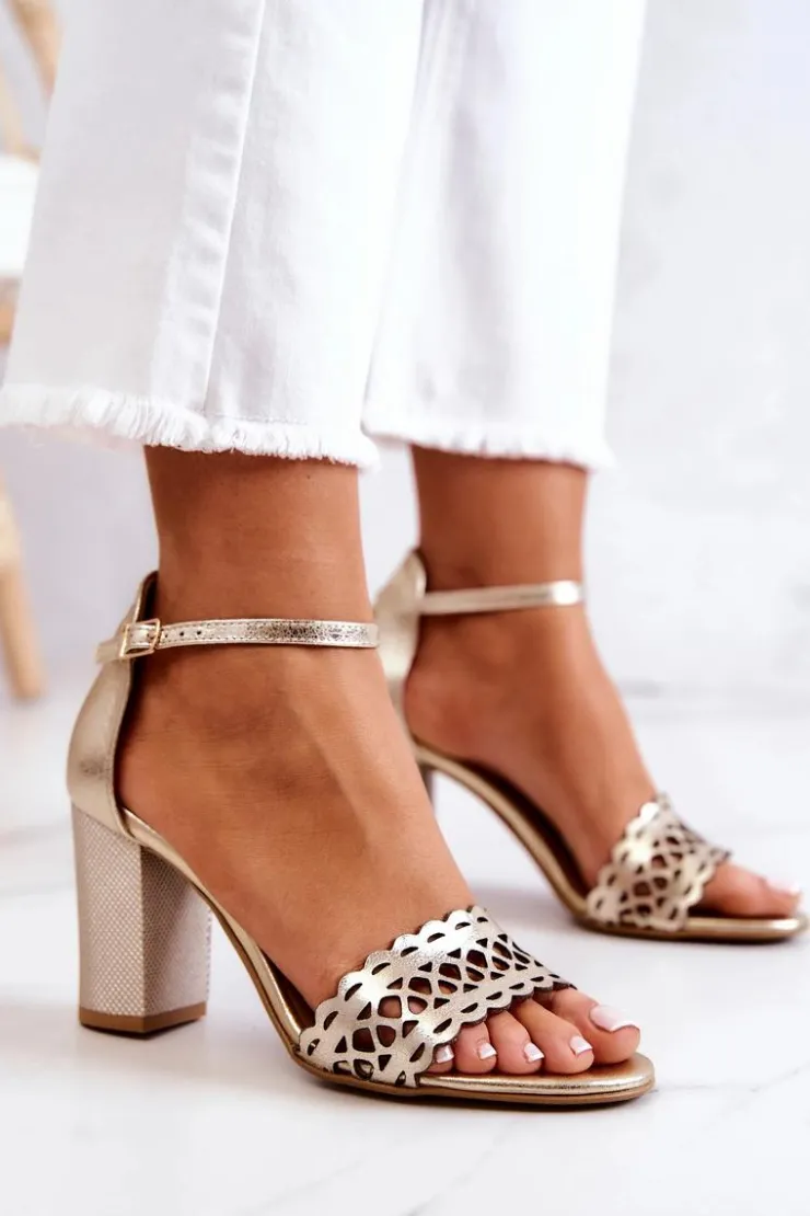 Boto Sandały Ażurowe|Sandały Na Obcasie*Skórzane Sandałki Ażurowe Lewski 2869 Złote