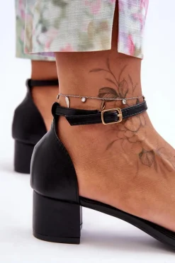 Boto Sandały Na Obcasie*Skórzane Sandałki Na Obcasie Gładkie Czarne Inspire Me!