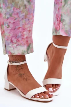 Boto Sandały Na Obcasie*Skórzane Sandałki Na Obcasie Gładkie Białe Inspire Me!