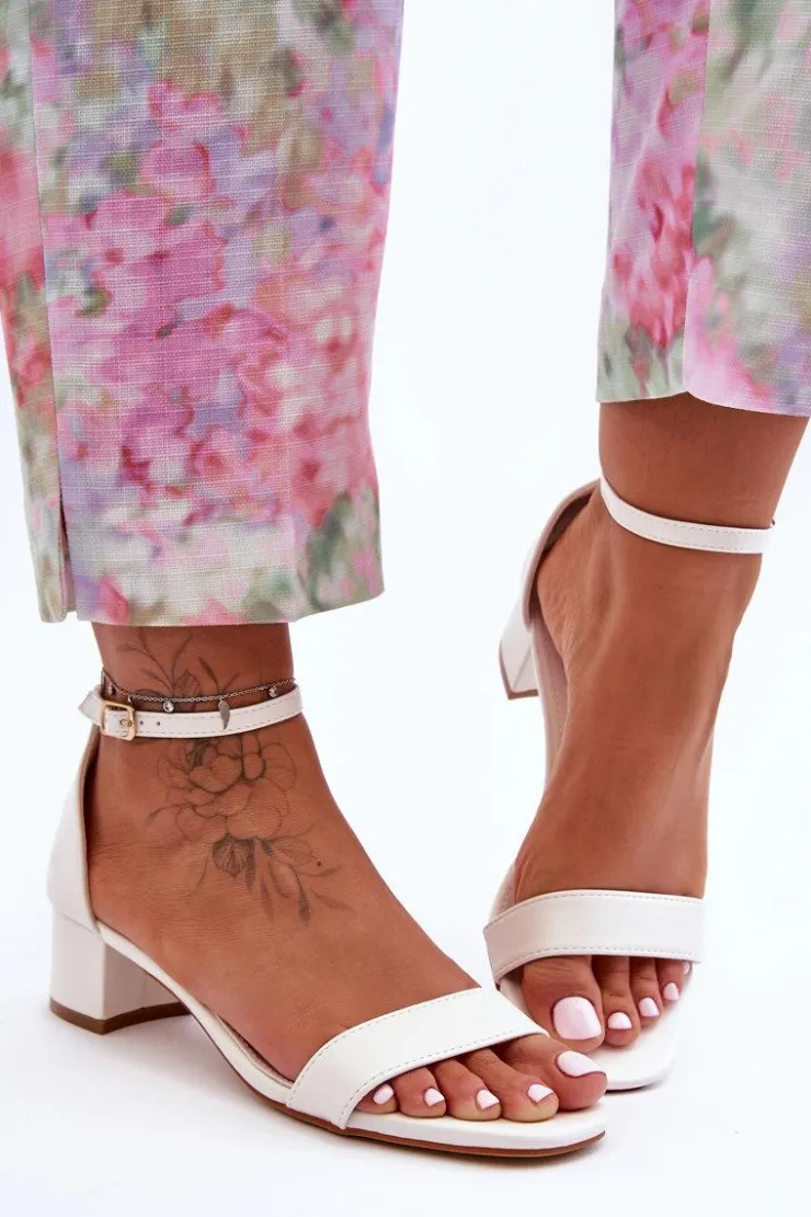 Boto Sandały Na Obcasie*Skórzane Sandałki Na Obcasie Gładkie Białe Inspire Me!