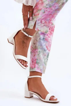 Boto Sandały Na Obcasie*Skórzane Sandałki Na Obcasie Gładkie Białe Inspire Me!