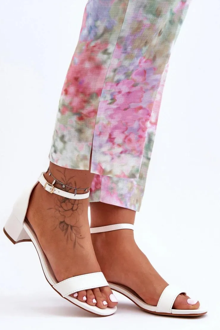 Boto Sandały Na Obcasie*Skórzane Sandałki Na Obcasie Gładkie Białe Inspire Me!