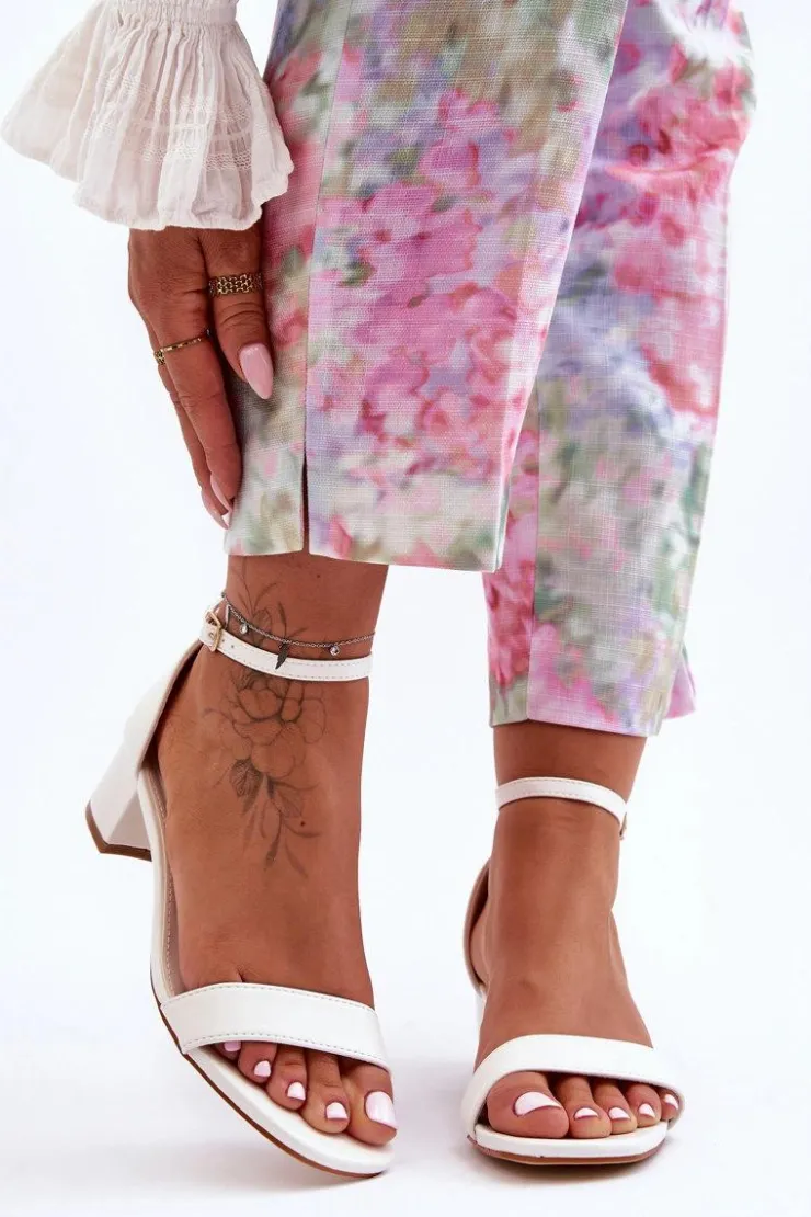 Boto Sandały Na Obcasie*Skórzane Sandałki Na Obcasie Gładkie Białe Inspire Me!