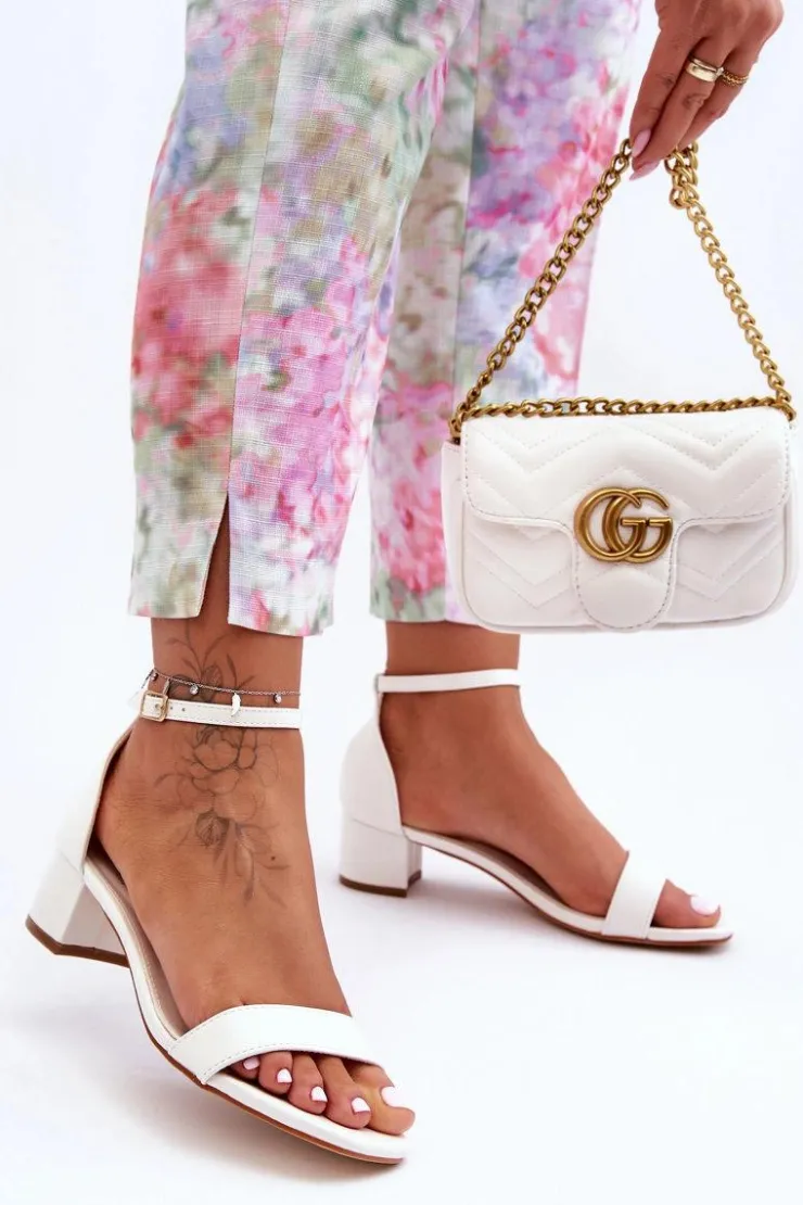 Boto Sandały Na Obcasie*Skórzane Sandałki Na Obcasie Gładkie Białe Inspire Me!