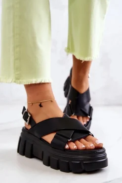Evento Skórzane Sandałki Na Platformie Czarne Betti