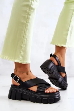 Evento Skórzane Sandałki Na Platformie Czarne Betti