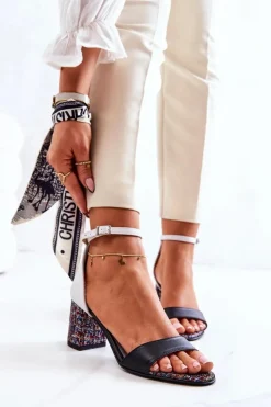 Online Boto Skórzane Sandałki Na Słupku Czarno-Białe Lorene