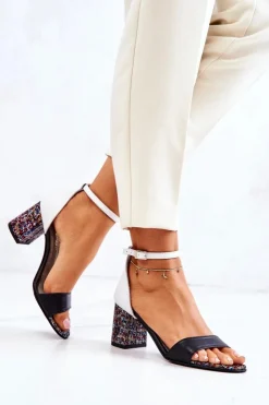 Online Boto Skórzane Sandałki Na Słupku Czarno-Białe Lorene