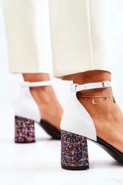 Online Boto Skórzane Sandałki Na Słupku Czarno-Białe Lorene