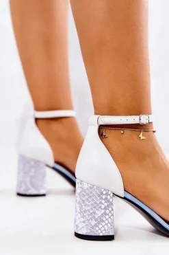 Boto Sandały Na Obcasie*Skórzane Sandałki Na Słupku Białe Kwiaty Lorene