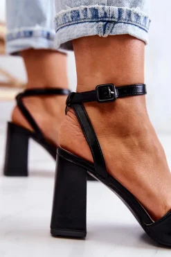 Boto Sandały Na Obcasie*Skórzane Sandałki Na Słupku Czarne Estrella