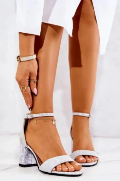 Best Boto Skórzane Sandałki Na Słupku Srebrne Lorene