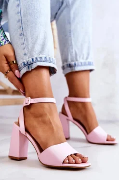 Boto Sandały Na Obcasie*Skórzane Sandałki Na Słupku Różowe Estrella