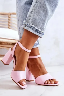 Boto Sandały Na Obcasie*Skórzane Sandałki Na Słupku Różowe Estrella