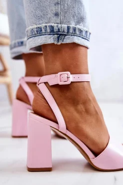 Boto Sandały Na Obcasie*Skórzane Sandałki Na Słupku Różowe Estrella