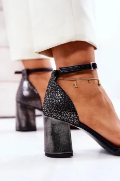 Discount Boto Skórzane Sandałki Na Słupku Czarne Lorene