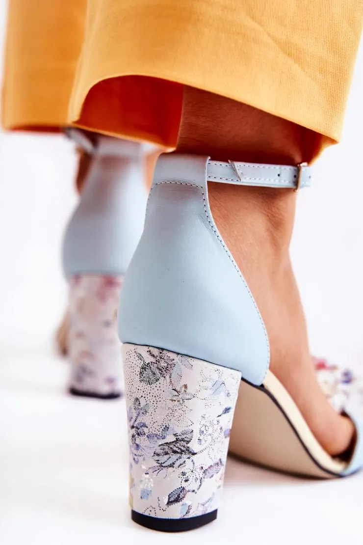 Damskie Boto Skórzane Sandałki Na Słupku Z Kryształkami Niebieskie Velinda