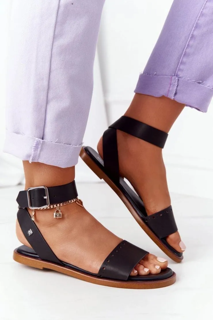 Big Star Shoes Sandały Big Star|Sandały Płaskie*Skórzane Sandały Big Star HH274720 Czarne