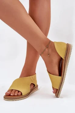 Artiker Sandały Płaskie*Skórzane Sandały Damskie 46C1015 Żółte Żółty