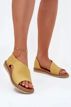 Artiker Sandały Płaskie*Skórzane Sandały Damskie 46C1015 Żółte Żółty