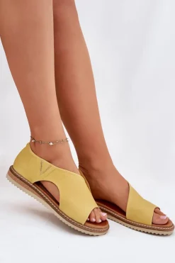 Artiker Sandały Płaskie*Skórzane Sandały Damskie 46C1015 Żółte Żółty
