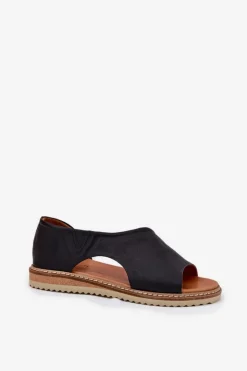 Artiker Sandały Płaskie*Skórzane Sandały Damskie 46C1016 Czarne Czarny