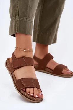 Outlet INBLU Skórzane Sandały Damskie AA0001KU Camel