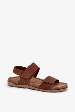 Outlet INBLU Skórzane Sandały Damskie AA0001KU Camel