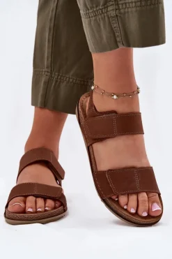 Outlet INBLU Skórzane Sandały Damskie AA0001KU Camel