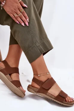 Outlet INBLU Skórzane Sandały Damskie AA0001KU Camel