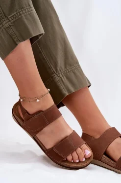 Outlet INBLU Skórzane Sandały Damskie AA0001KU Camel