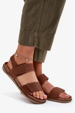 Outlet INBLU Skórzane Sandały Damskie AA0001KU Camel