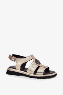 Artiker Sandały Płaskie*Skórzane Sandały Damskie Lakierowane Z Ozdobnym Detalem 56C0689 Złote Złoty