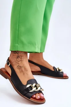 Boto Sandały Płaskie*Skórzane Sandały Damskie Lewski Shoes 3230 Groch Czarny