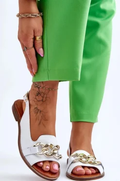 Boto Sandały Płaskie*Skórzane Sandały Damskie Lewski Shoes 3230 Biały Groch