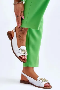 Boto Sandały Płaskie*Skórzane Sandały Damskie Lewski Shoes 3230 Biały Groch