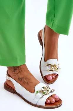 Boto Sandały Płaskie*Skórzane Sandały Damskie Lewski Shoes 3230 Biały Groch