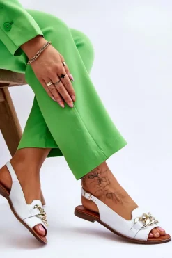 Boto Sandały Płaskie*Skórzane Sandały Damskie Lewski Shoes 3230 Biały Groch