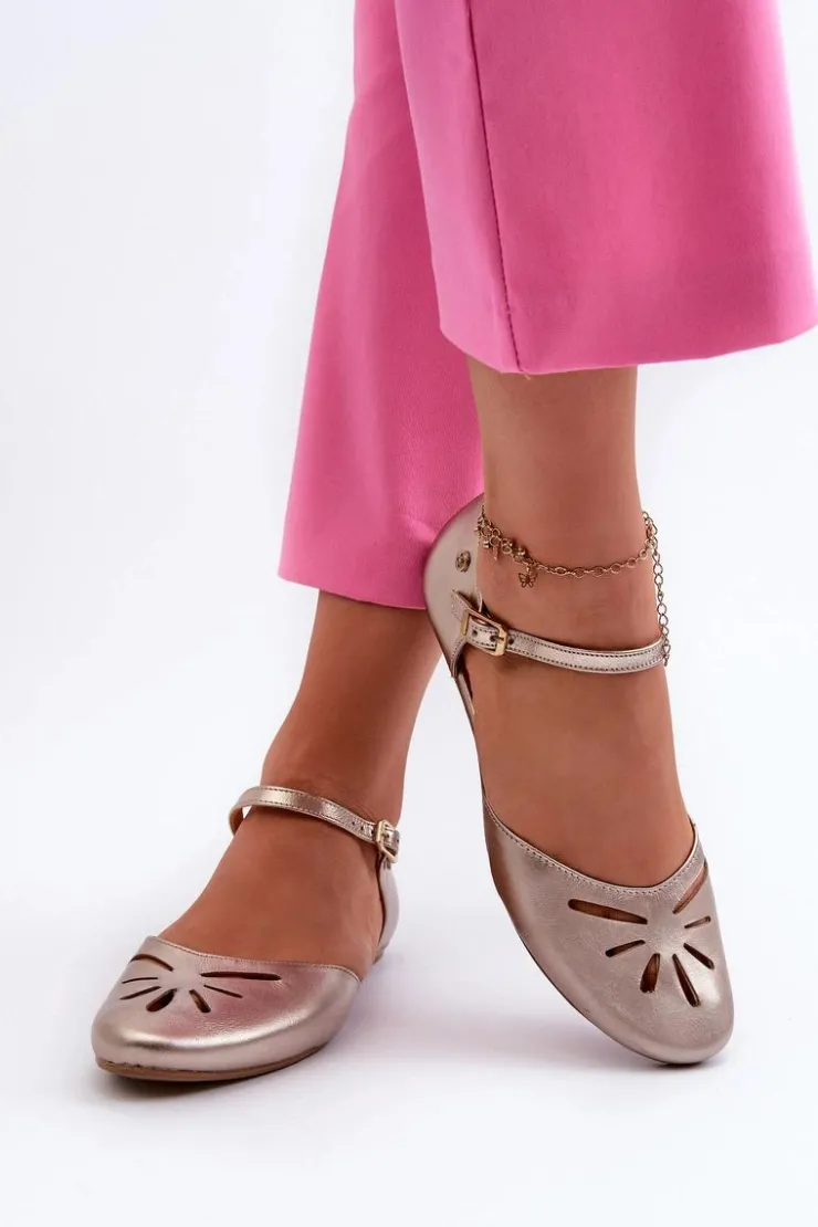 Online Maciejka Skórzane Sandały Damskie 06641-25 Złote