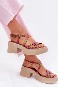 Maciejka Sandały Na Obcasie*Skórzane Sandały Damskie 06990-39 Multikolor Wielokolorowy